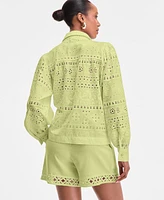 I.n.c. International Concepts Women's Cotton Eyelet Blouson-Sleeve Blouse, Exclusively at Macy's