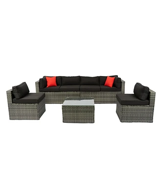 5 Piece Outdoor Sectional Sofa Set with Cushions and Pillows