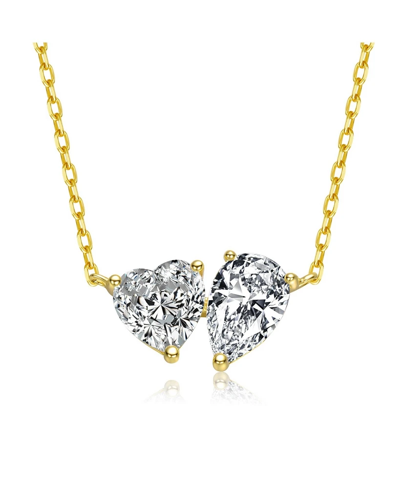 Sterling Silver with Clear Heart and Pear Shaped Cubic Zirconia Pendant necklace