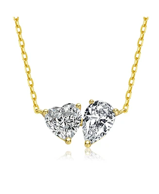 Sterling Silver with Clear Heart and Pear Shaped Cubic Zirconia Pendant necklace