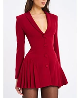Miss Circle Women's Delia Burgundy Blazer Dress with Pleated Detail