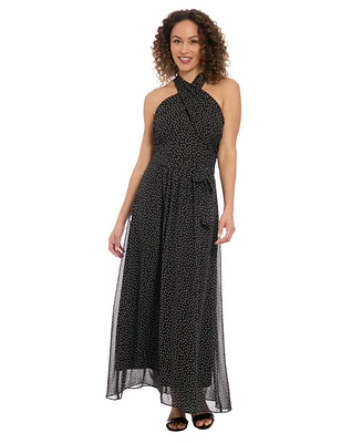 London Times Petite Crisscross Chiffon A-Line Dress