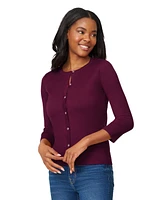 Melissa Paige Petite Crewneck 3/4-Sleeve Cardigan Sweater