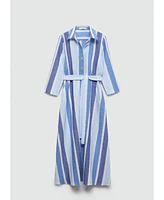 Mango Women's Belted Striped Shirt Dress