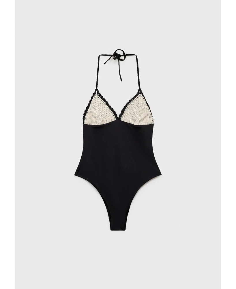 Mango Women's Combined Fabric Crochet Applique Swimsuit