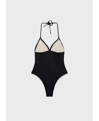 Mango Women's Combined Fabric Crochet Applique Swimsuit