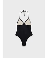 Mango Women's Combined Fabric Crochet Applique Swimsuit