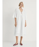 Mango Women's Lace Detail Cotton Robe