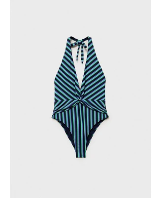 Mango Women's Striped Halter Swimsuit