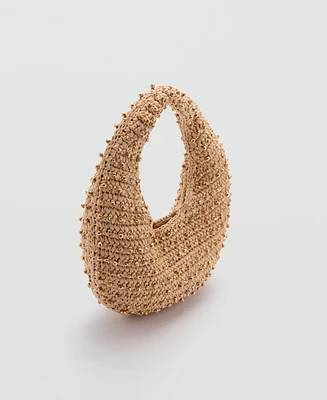 Mango Women's Beaded Natural Fiber Bag