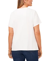 Vince Camuto Plus Crewneck Polished Short-Sleeve Knit Top