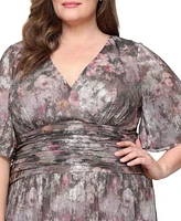 Sl Fashions Plus Printed Metallic Surplice Long Dress