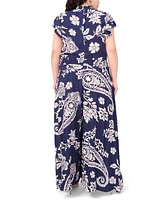Msk Plus Printed Mock-Neck Short-Sleeve Jumpsuit
