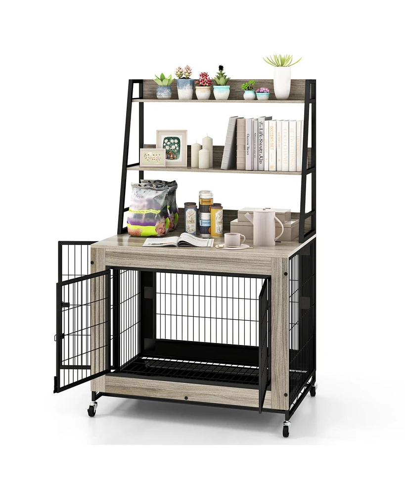 Industrial Dog Kennel Crate Furniture with Storage Shelves