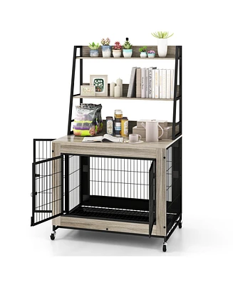 Industrial Dog Kennel Crate Furniture with Storage Shelves