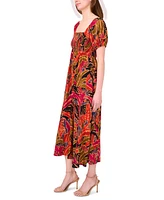 Msk Petites Printed Square-Neck Midi Dress
