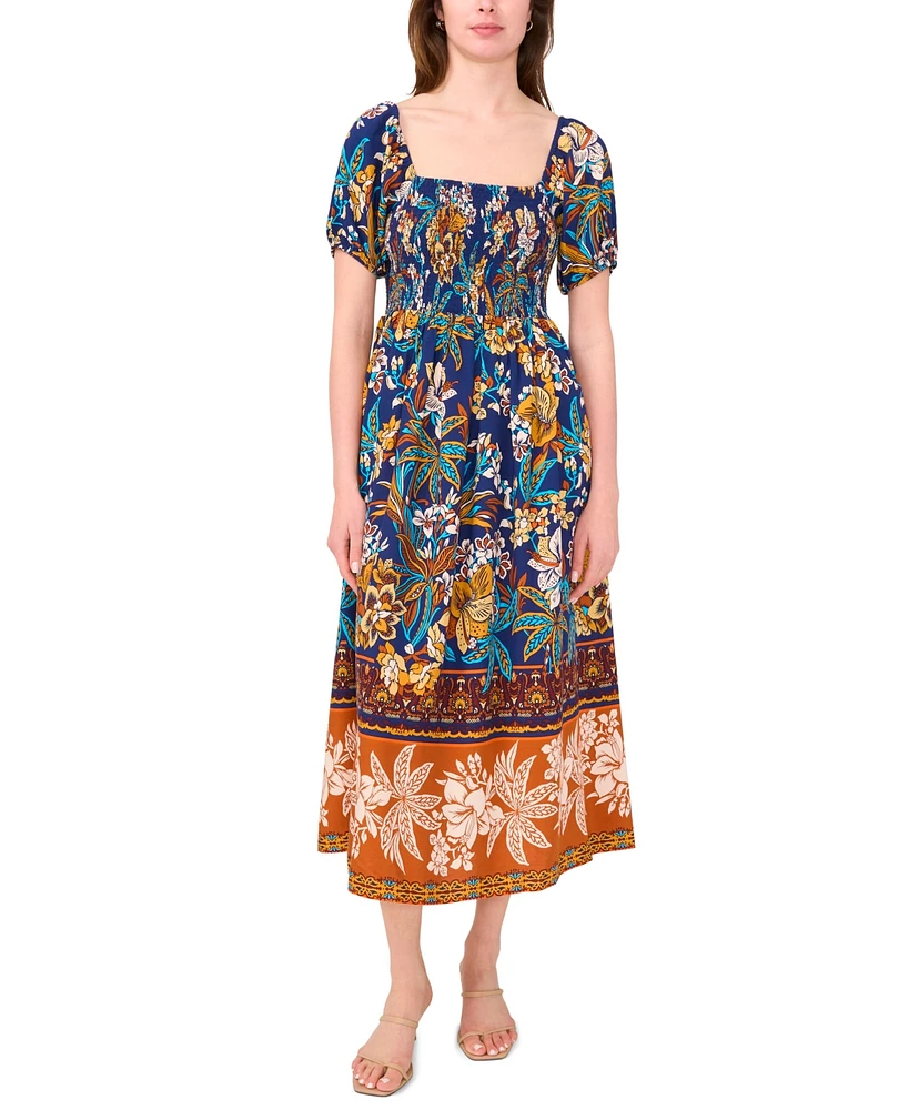 Msk Petites Mixed-Print Challis Midi Dress