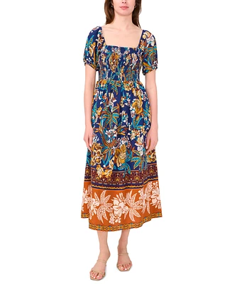 Msk Petites Mixed-Print Challis Midi Dress