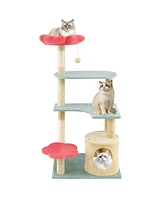 Multi-Level Aesthetic Floral Kitten Tower with Flower-Shaped Plush Padded Perch