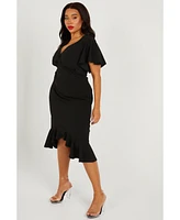 Quiz Plus Scuba Crepe V Neck Midi Dress