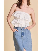endless rose Women's Mixed Media Ruffled Strapless Top