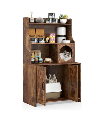 Modern Wooden Industrial Cat Litter Box Enclosure with Storage Shelves