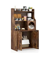 Modern Wooden Industrial Cat Litter Box Enclosure with Storage Shelves