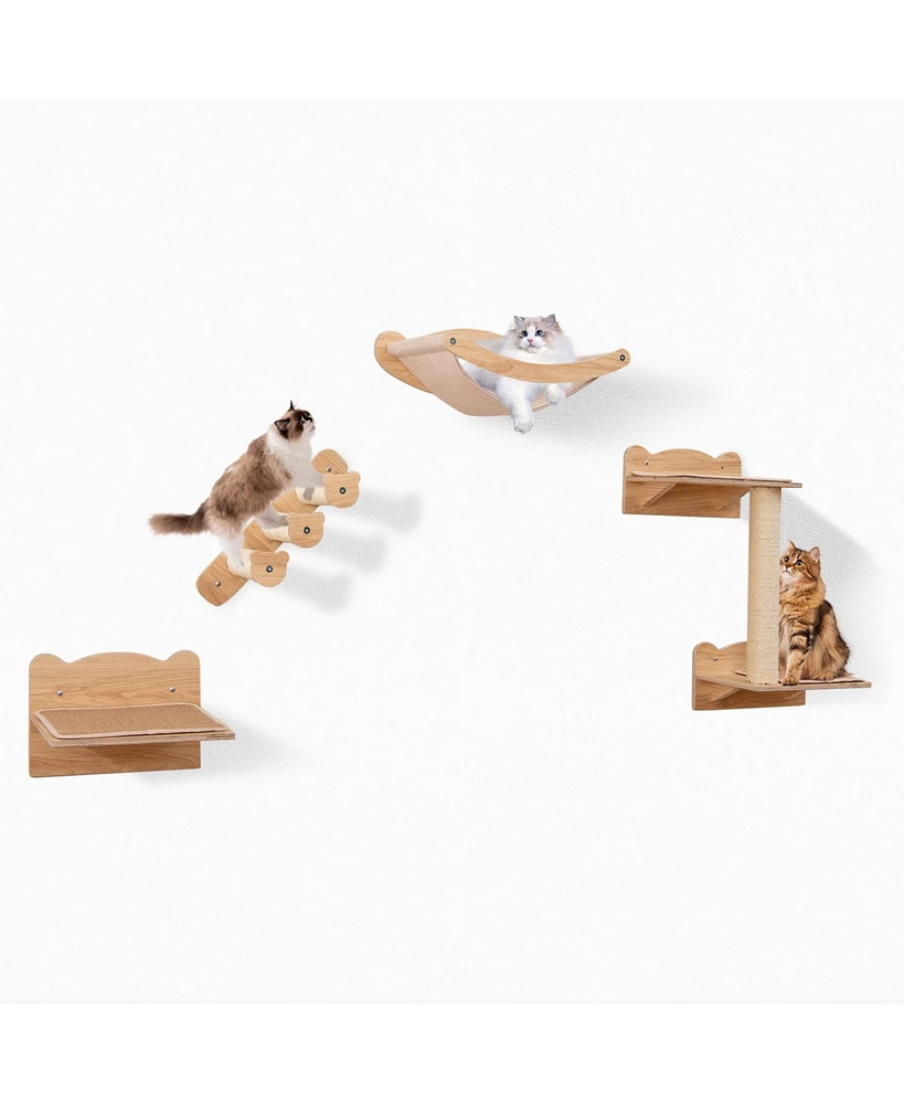 Cat Wall Furniture Set of 4 with Hammock 2-step Cat Tree and Perch