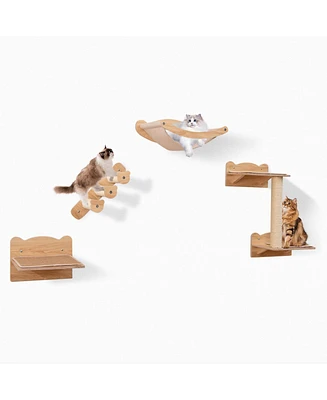 Cat Wall Furniture Set of 4 with Hammock 2-step Cat Tree and Perch