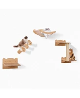 Cat Wall Furniture Set of 4 with Hammock 2-step Cat Tree and Perch