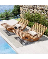Gymax 2PCS Outdoor Double Chaise Lounge for 2 w/ High Back Slatted Seat Stopper Patio
