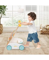 Slickblue Toddler Wooden Walker with Adjustable Heights and Smooth Wheels-White