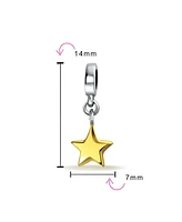 Bling Jewelry Patriotic Celestial Star Dangle Charm Bead Two-Tone Gold Plated Sterling Silver Fits European Bracelets