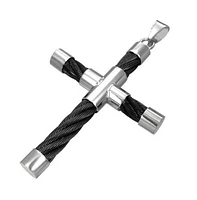 Bling Jewelry Two Tone Tube Black Cable Cross Pendant Necklace Black Silver Tone Stainless Steel