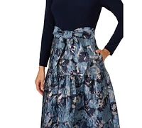 Adrianna Papell Women's Long-Sleeve Jacquard Ball Gown