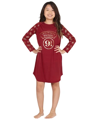 Harry Potter Girls Platform 9 3/4 Hogwarts Express Kids' Raglan Long-Sleeve Nightgown