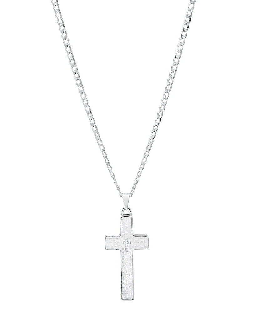 Steeltime Unisex Cuban Superflat Chain and Lord's Prayer Cross Pendant Necklace