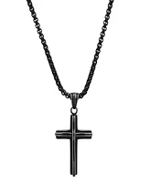 Steeltime Men's Black Ip Stainless Steel Cross Pendant Necklace
