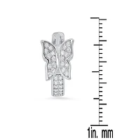 Steeltime Women's Sterling Silver and Simulated Diamonds Butterfly Huggie Earrings
