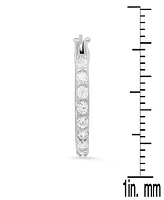 Steeltime Women's Sterling Silver and Simulated Diamonds Thin Hoop Earrings