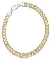 Steeltime Unisex Two-Tone Sterling Silver and 18K Gold Plated Diamond Cut Curb Link Bracelet