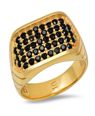 Steeltime Men's 14K Gold Plated and Sterling Silver Simulated Black Diamonds Ring