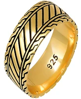 Steeltime Men's 14K Gold Plated and Sterling Silver Black Ip Band Ring