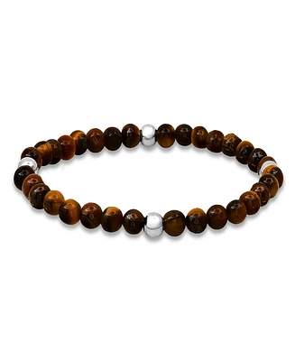 Steeltime Men's Sterling Silver and Tiger Eye Beaded Stretch Bracelet