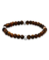Steeltime Men's Sterling Silver and Tiger Eye Beaded Stretch Bracelet