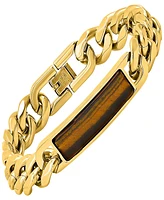 Steeltime Men's 18K Gold-Plated and Stainless-Steel Cuban Chain and Tiger Eye Id Bracelet