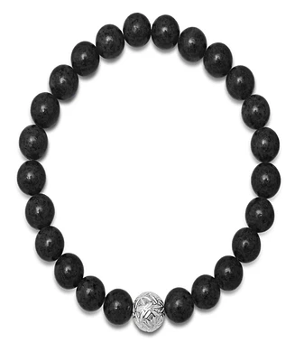 Steeltime Men's Lava Beads and Sterling Silver Bead Stretch Bracelet