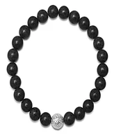 Steeltime Men's Lava Beads and Sterling Silver Bead Stretch Bracelet