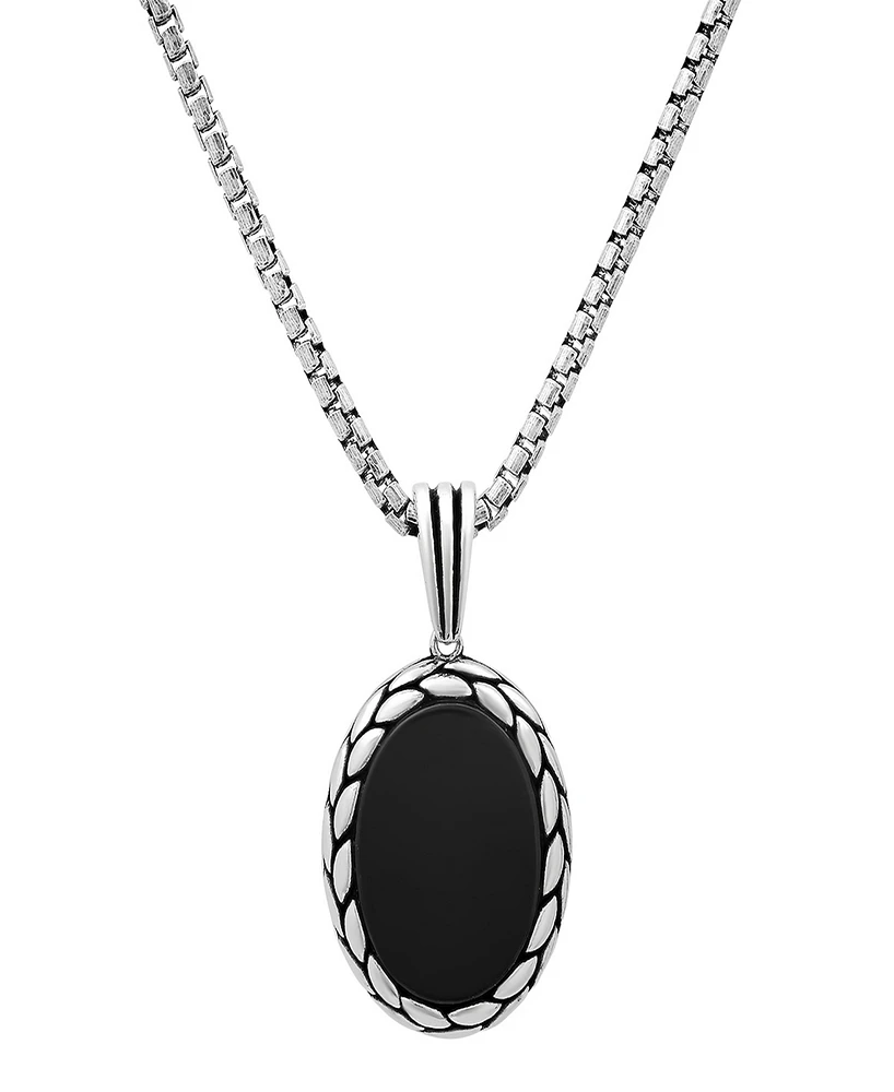 Steeltime Men's Simulated Black Onyx Oval Pendant Necklace