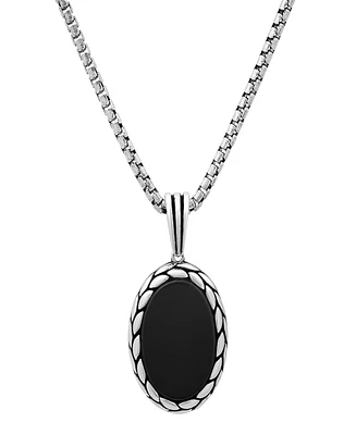 Steeltime Men's Simulated Black Onyx Oval Pendant Necklace